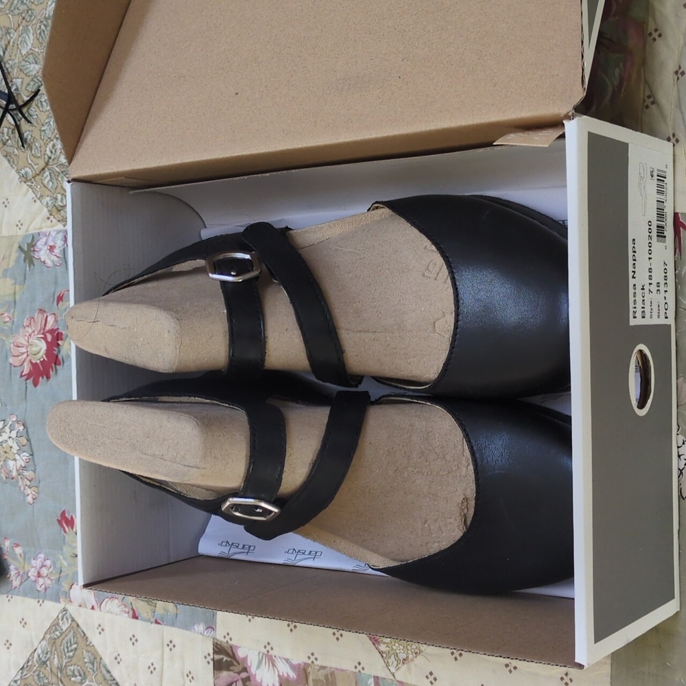 Dansko Black Leather Double-Strap Mary Jane Mules